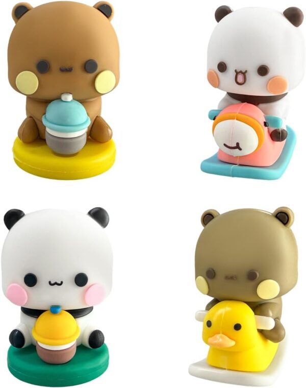 4 PCS Figurine Car Dashboard Ornament, Cute Resin Bubu & Dudu Statue Dashboard Decoration, Cartoon Bear Statue Panda Figure Tabletop Decor for Car Interior Home Office Desk
