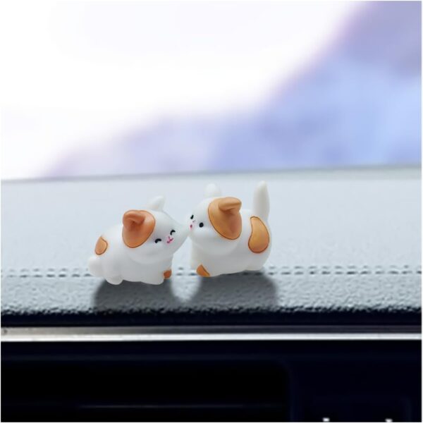 2pcs Cute Mini Cat Car Rearview Mirror Charms, Kissing Face Animal Resin Dashboard Decorations, Funny Car Interior Accessories for Women Gifts