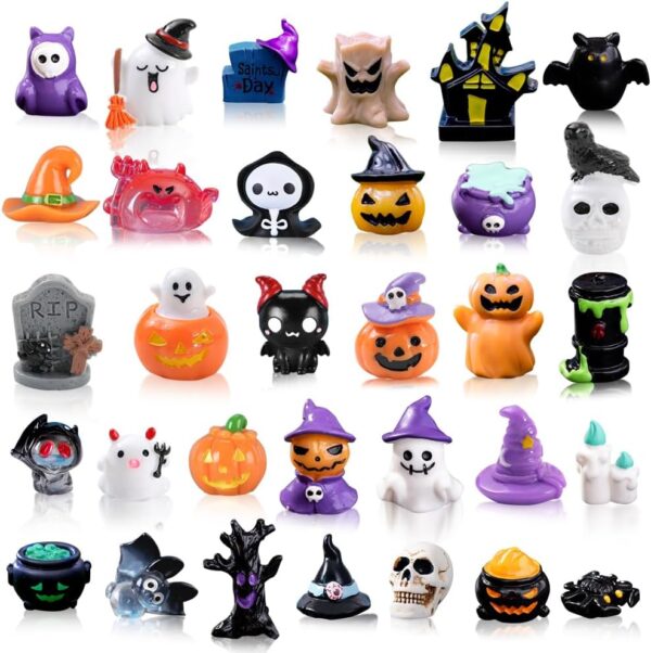 32 Pieces Halloween Miniatures Mini Resin Pumpkin Ghost Decorations Halloween Garden Decorations Halloween Party Outdoor Home Garden Decorations (32 Styles)