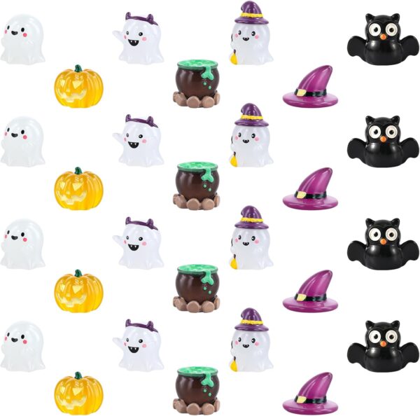 28pcs Halloween Resin Ornaments, Mini Cute Halloween Garden Decorations Mini Resin Statue Pumpkin Magic Hat Ghost Green Potion Charm Party Favor Outdoor Garden House Decoration