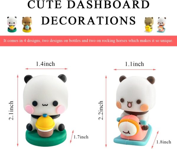 4 PCS Figurine Car Dashboard Ornament, Cute Resin Bubu & Dudu Statue Dashboard Decoration, Cartoon Bear Statue Panda Figure Tabletop Decor for Car Interior Home Office Desk - Image 2