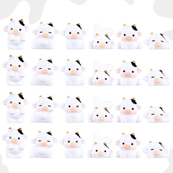 24pcs Mini Cows Figurines, Cute Miniature Cows 6 Styles Tiny Resin Animals Micro Moss Landscape Ornaments Little Toy for Dollhouse  Fairy Craft Garden Indoor Outdoor Decorations White