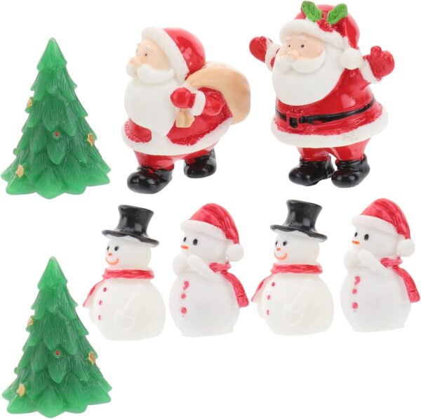 Christmas Small Figures Collection: 8pcs Resin Ornaments Snowman Elk Scene for Desktop Random Style