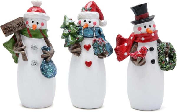 3 Set of Christmas Snowman Family Figurines Christmas Oranments Winter Decor Xmas Decorations for Home Handmade Resin Winter Indoor Decorations Gifts Snowman Figurine Decor
