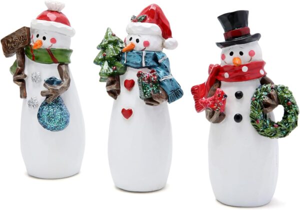 3 Set of Christmas Snowman Family Figurines Christmas Oranments Winter Decor Xmas Decorations for Home Handmade Resin Winter Indoor Decorations Gifts Snowman Figurine Decor - Image 2