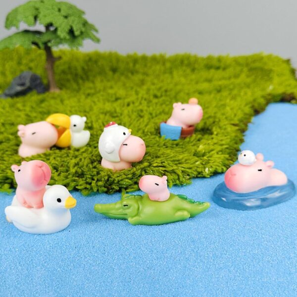 10 Pack Mini Capybara Figures, Resin Miniature Capybara and Crocodile Fairy Garden Decoration, Cute Car Interior Ornaments/Landscape Miniatures/Cake Toppers/Dollhouse/Birthday Decorations - Image 2