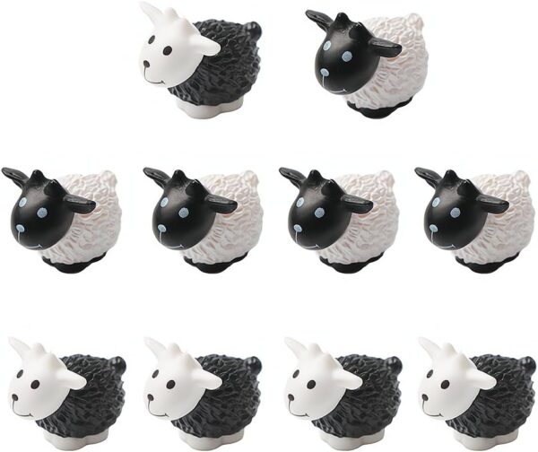 10pcs Resin Goat Craft Plant Ornaments Cute Miniature Black and White Goat Miniature Landscape Decoration Ornaments