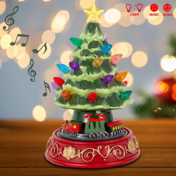 Lighted Christmas Tree with Rotating Train - Prelit Tabletop Ceramic Small Tree Decor Animated Christmas Train with Top Star & Bulbs for Best Xmas Decoration - Image 2