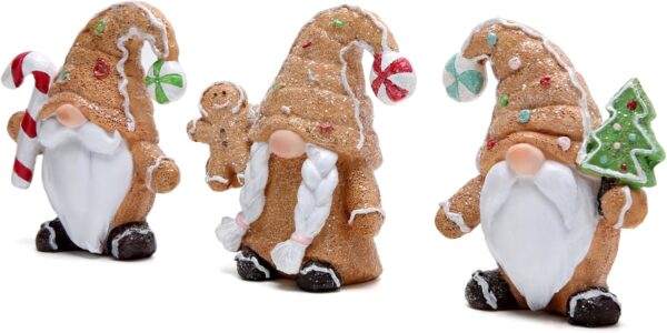 3 Set of Christmas Gingerbread Man Elf Trio  Swedish Scandinavian Gnomes Figurines Decorations Resin Boy and Girl Figurines for Xmas Gift Christmas Decorations for Home - Image 2