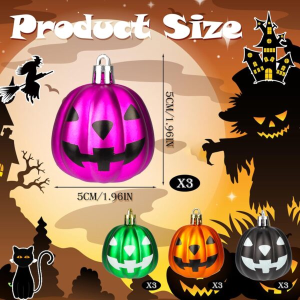 12 Pcs Halloween Hanging Pumpkin Ornaments, Jack-O-Lantern Shatterproof Ball Ornaments with Expression Hanging Mini Pumpkin Horror Night Party Tree Supplies - Image 2