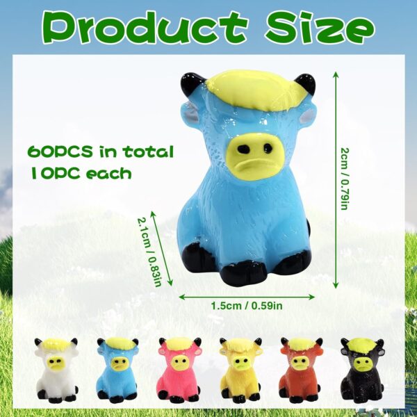 60PCS Mini Highland Cow Figurines, Bulk Cute Miniature Cow Statues, Resin Highland Cow Sculpture, Handmade Resin Cow Sculpture Ornament for Cake Topper Home Office Desk Decorations - Image 2