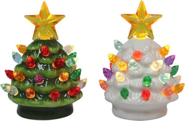 2pc 3.5”H  Ceramic Mini Christmas Tree,  Light up, Battery Operated Cell Battery Included. - Image 2