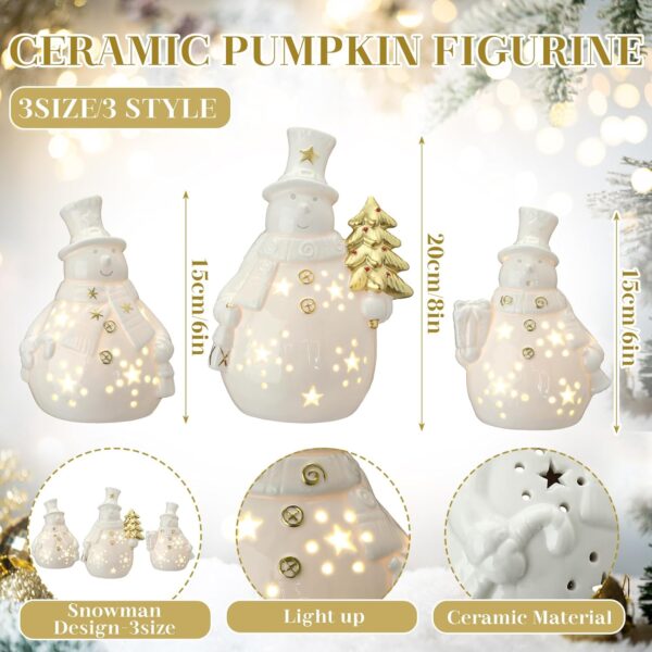3 Pcs Lighted Ceramic Christmas Tree Snowman Gift Decor Porcelain White Ceramic Figurines with Lights Christmas Winter White Tree Table Centerpiece for Tabletop Decorations(Snowman) - Image 2