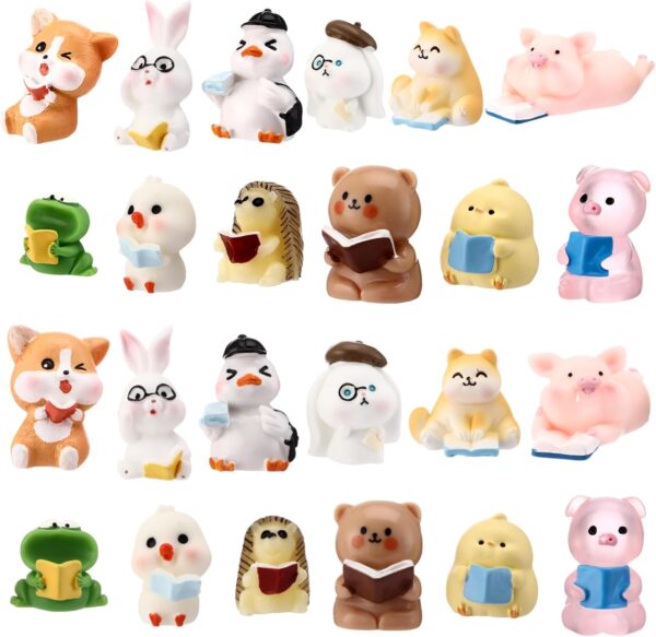 24pcs Reading Gifts for Women Mini Resin Animals Book Lovers Book Club Gifts Book Weird Small Resin Ornaments Animal Figurines for Librarians Readers Teachers Bookstore Staff