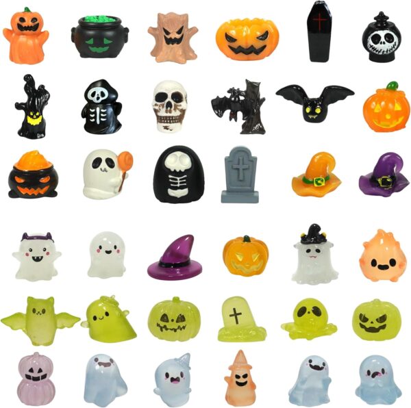36pcs Halloween Mini Resin Figures Glow in the Dark Miniature Statues Aquarium Ornaments Garden Dollhouse Home Halloween Party