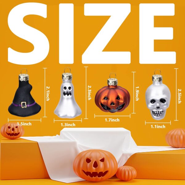 12 Glass Ornaments - Halloween Decorations Pumpkin, Ghost, Skull, Witch Hat Party and Tree - Image 2