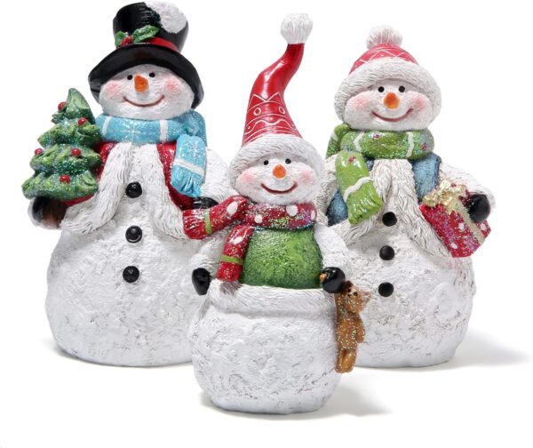 3 PCS Christmas Snowman Family Decorations - Xmas Figurines Winter Decor Handmade for Home Party Gift (Family)
