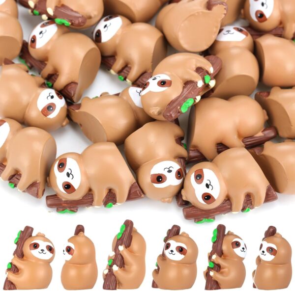 24 Pcs Mini Sloth Figurines Resin Mini Animals Tiny Resin Sloth for Micro Landscape Ornaments Dollhouse Craft Accessories Theme Birthday Baby Shower Party  Bonsai (Brown)