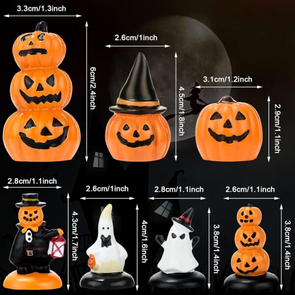 7 Pieces Halloween Miniature Pumpkin Figurines Mini Resin Pumpkin Ghost Ornaments Fairy Halloween Garden Decoration Pumpkin Dolls Miniature Landscape for Home Outdoor Garden Decoration (Vivid Style) - Image 2