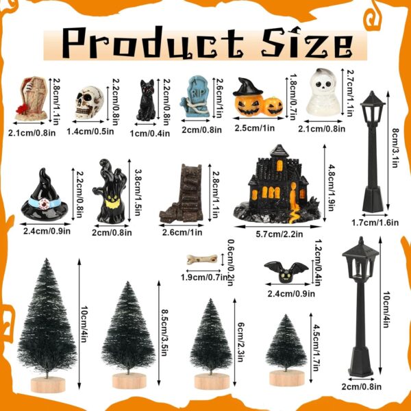 2pcs Halloween Miniature Figurines Resin Pumpkin Tree Ghost Bat Skull Tombstone Statue Decoration Halloween Village Garden Miniature Crafts Home Decor Accessories - Image 2