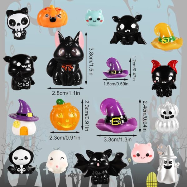 30pcs Mini Halloween Resin Ornaments, Tiny Resin Animals Figures Small Witch Hat Ghost Pumpkin Charms Washable Miniature Halloween Figurines Decorations for Hair Clips Photo Frames - Image 2