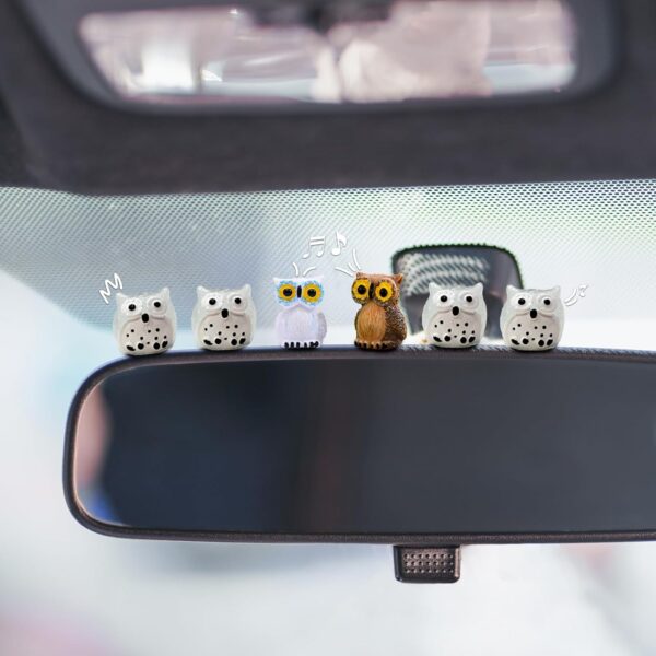 6pcs Cute Resin Mini Owls, Glow-in-the-Dark Little Owl Statue for Dashboard and Desktop Decoration, Car Ornaments, Car Interior Accessories