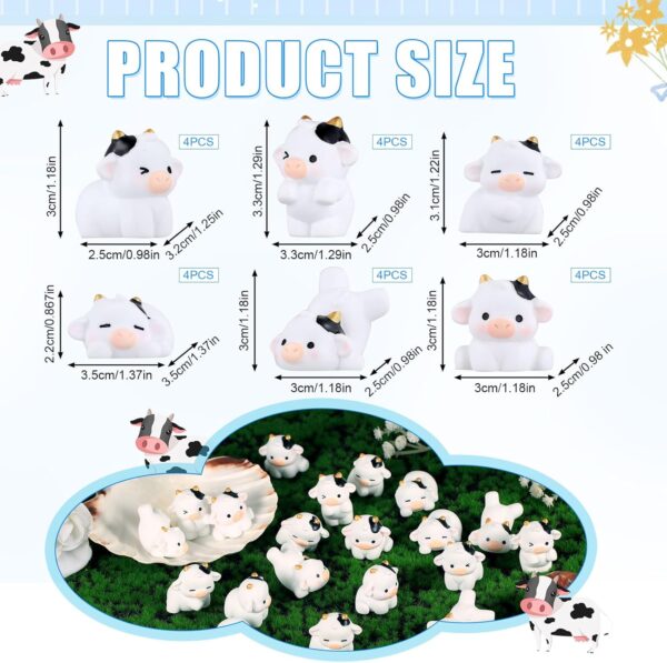 24pcs Mini Cows Figurines, Cute Miniature Cows 6 Styles Tiny Resin Animals Micro Moss Landscape Ornaments Little Toy for Dollhouse  Fairy Craft Garden Indoor Outdoor Decorations White - Image 2