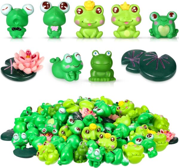 100pcs Mini Frogs Small Resin Animal Frog Cake Decorations Cute Turtle Statue Miniature Garden Decoration Car Ornaments Model Fairy  Craft Moss Landscape Party (Classic)