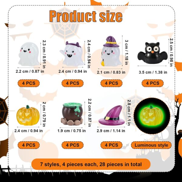 28pcs Halloween Resin Ornaments, Mini Cute Halloween Garden Decorations Mini Resin Statue Pumpkin Magic Hat Ghost Green Potion Charm Party Favor Outdoor Garden House Decoration - Image 2