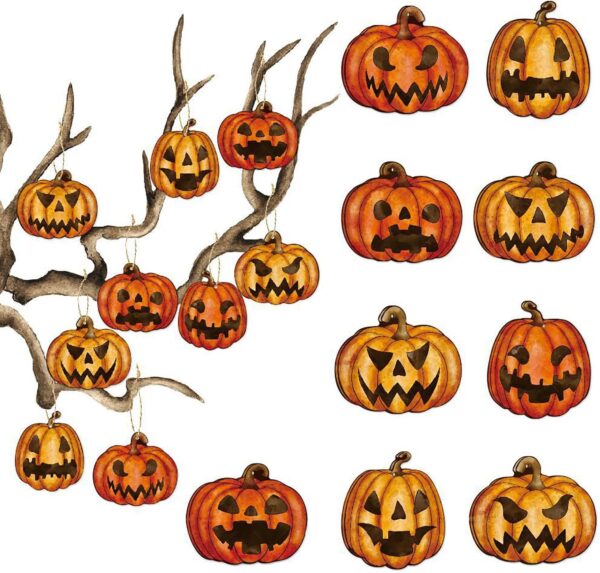 18 Pieces Halloween Decorations Tree Decorations Horror Pumpkin Hanging Ornaments Horror Halloween Decorations Pumpkin Halloween Wall Decor Paper Crafts for Indoor Outdoor Halloween Party Decorations