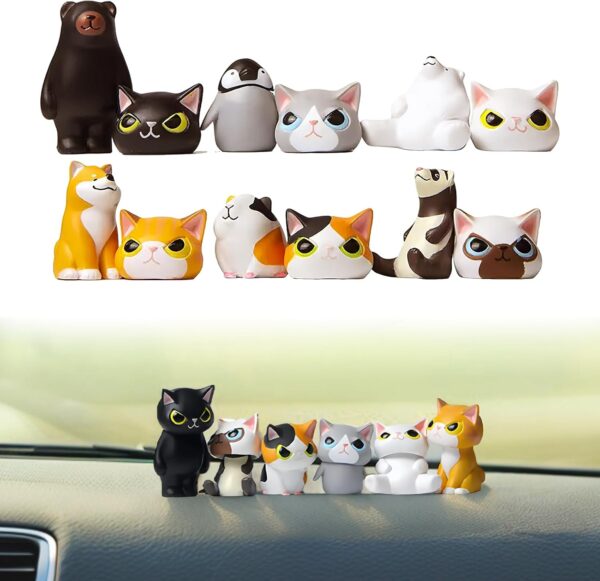 Mini Cat Cute Car Accessories, Resin Cat for Dashboard Decorations, Desk Decorations, Car Ornament Interior Decors Rearview Mirror Funny Gifts 6 Pcs (6 Pcs Disguised Cat)