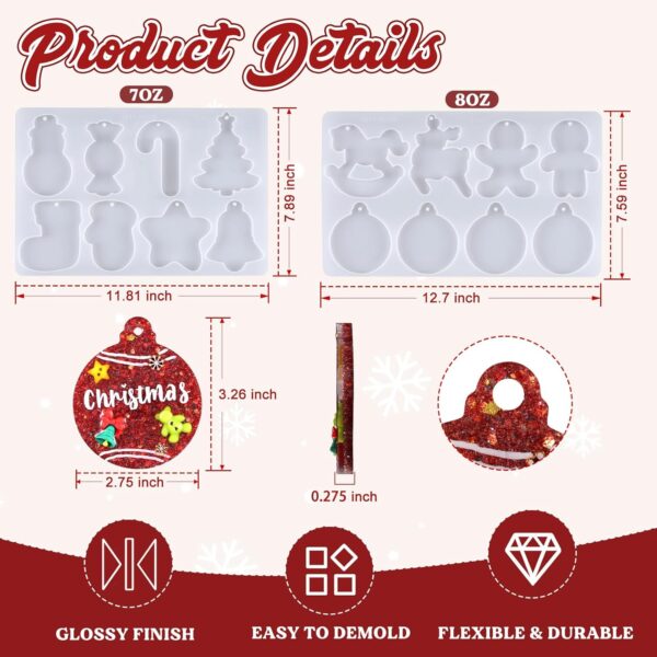 Resin Upcycled Christmas Ornament Molds - 16 Cavities Large, 3 Inches Each, Glossy Silicone for Resin Arts, Crafts, Keychains, Tree Decorations - Image 2