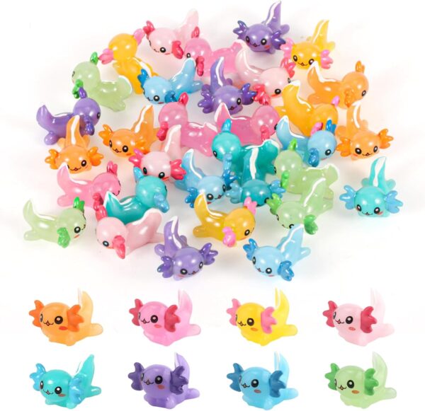 24 Pieces Mini Axolotl Dolls, Small Resin Axolotl Micro Axolotl Charm Tiny Animal Figurine Decoration Toy for  Craft Garden Landscape Dollhouse Pot Plant Decoration (8 Colors)