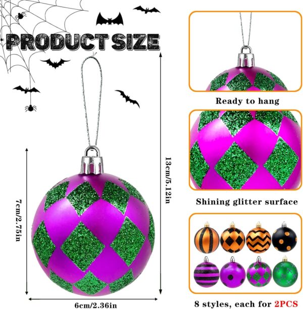 16pcs Halloween Hanging Ball Ornaments Fall Glitter Shatterproof Ball Decorations Hanging Tree Ornaments Farmhouse Halloween Balls Halloween Haunted House Party - Image 2