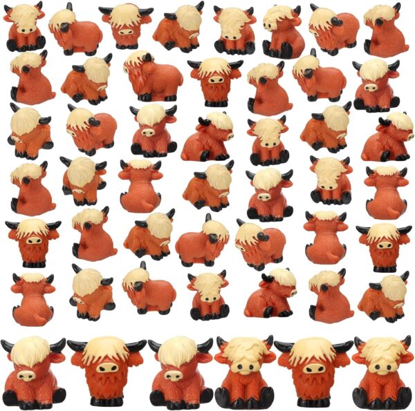 Mini Highland Cow Statue Cute Highland Cow Statue Highland Cow Decoration Handmade Resin Cow Sculpture Decoration Home Bathroom Kitchen Garden Office Desk (100pcs)