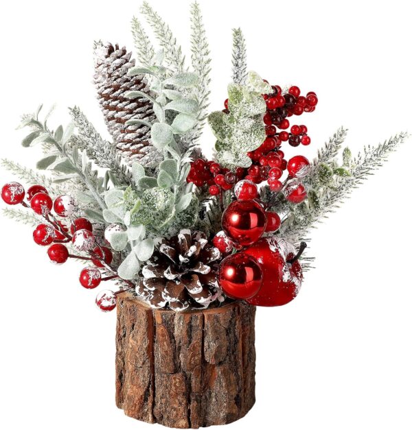 Small Tabletop Christmas Tree with Ornaments, Pine Cones, and Berries - For Home Decor