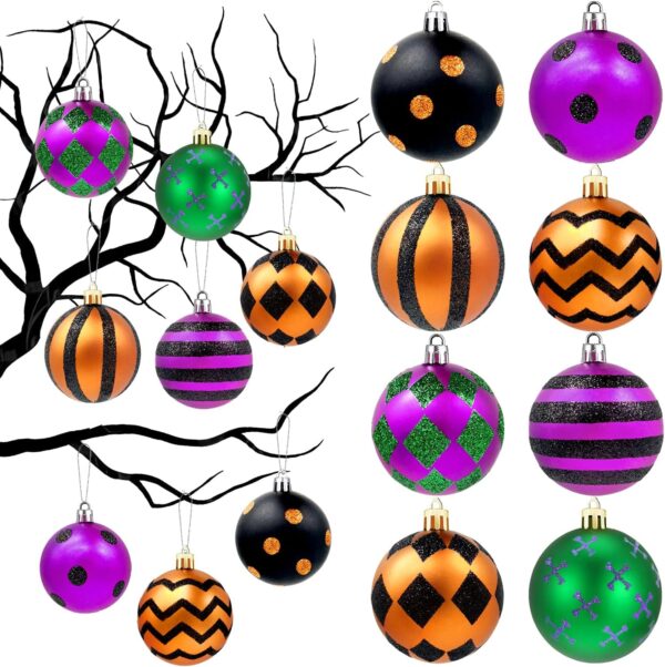 16pcs Halloween Hanging Ball Ornaments Fall Glitter Shatterproof Ball Decorations Hanging Tree Ornaments Farmhouse Halloween Balls Halloween Haunted House Party