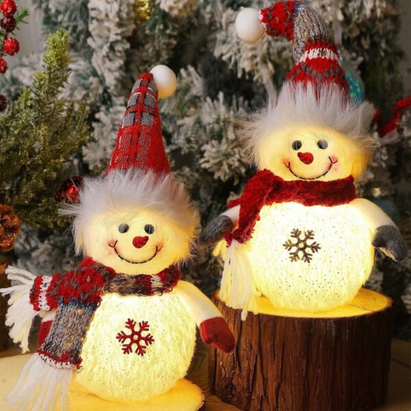 2 Pack Christmas Table Decorations, 10 Inch Lighted Plush Snowmen Figurines, Light Up Snowman Holiday Present, Battery Operated Xmas Gifts Winter Tabletop Ornaments Dinner Party Supplies