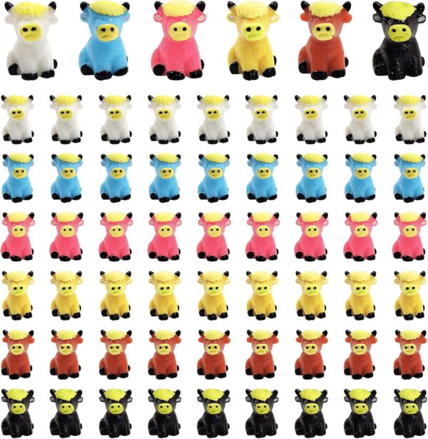 60PCS Mini Highland Cow Figurines, Bulk Cute Miniature Cow Statues, Resin Highland Cow Sculpture, Handmade Resin Cow Sculpture Ornament for Cake Topper Home Office Desk Decorations