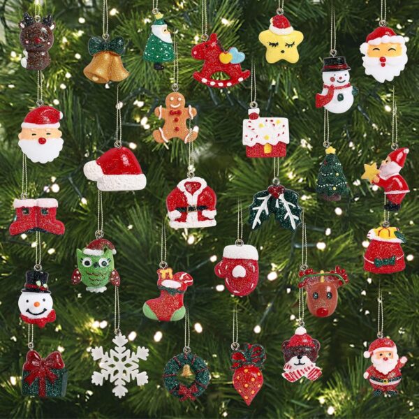 30pcs Christian Tree Decorations Clearance, Mini Resin Ornaments for Christmas Tree, Small Santa Clause Charms Christmas Decoration Set for Girls Women