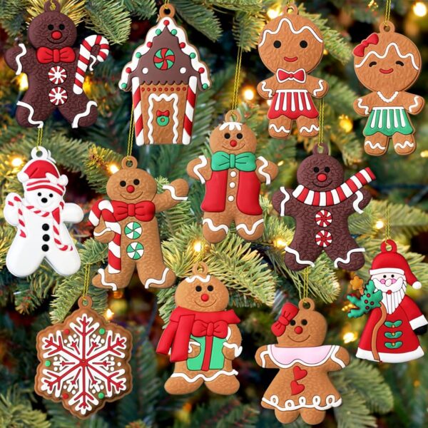 12 Pieces Christmas Ornaments Cute Snowman Christmas Tree Decorations Santa Claus Plastic Figurines Ornaments with Sugar Cookie House for Christmas Tree Hanging Party Decorations  Decorations 3 Inches Tall