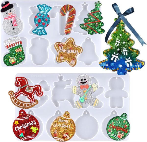 Resin Upcycled Christmas Ornament Molds - 16 Cavities Large, 3 Inches Each, Glossy Silicone for Resin Arts, Crafts, Keychains, Tree Decorations