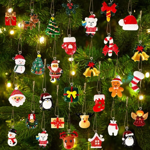 36 Pieces Mini Resin Christmas Ornaments Small Christmas Tree Decorations Set Comes with Rope Small Christmas Ornaments Christmas Tree Decorations