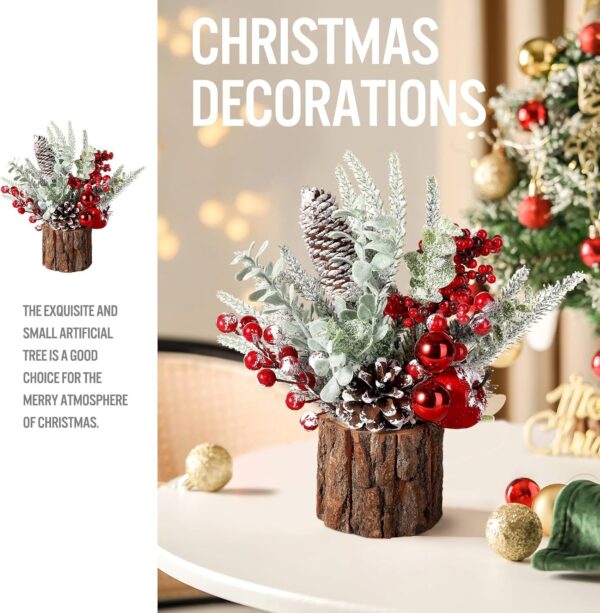 Small Tabletop Christmas Tree with Ornaments, Pine Cones, and Berries - For Home Decor - Image 2