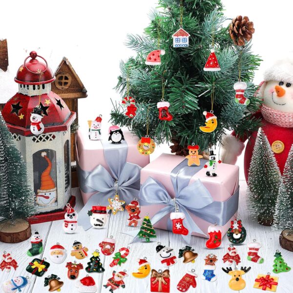 70pcs Mini Christmas Ornaments for Mini Tree Decorations Resin Design with Small Santa Claus Snowman Reindeer Pendant Tree Ornaments Christmas Miniature Figurines for Holiday Hanging Decorations - Image 2